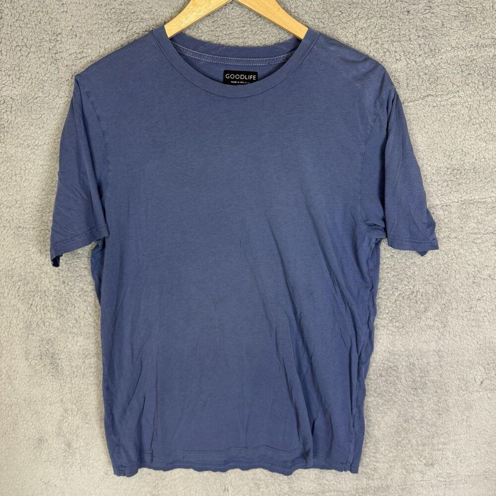 S Goodlife‎ Shirt Mens L Blue Short Sleeve Cotton Blend Tee Athleisure Made USA